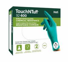 Vienkartinės nitrilinės pirštinės Ansell TouchNTuff 92-600, 0,12mm storio, M (7,5-8),  lygus delnas, žalios, 20 vnt dėžutė