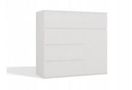 Komoda MALWA 1D5S, 5 stalčių, 1 durelės, balta, 1000×400×930 mm, medžio drožlių plokštė