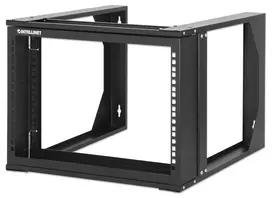Intellinet 716178 19 colių (48,3 cm) sieninė atvira rėminė tinklo spinta, 6U, dviejų stulpų, juoda RAL 9004