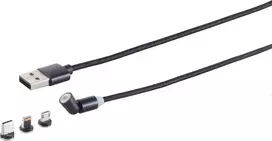 Magnetinis 3-in-1 USB-A įkrovimo laidas ShiverPeaks 540° — juodas, USB-A į magnetinį kelių jungčių antgalį