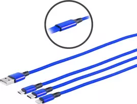 USB 3in1 įkrovimo laidas ShiverPeaks 14-50071 — Micro B, USB-C 8 kaiščių, 1,2 m, mėlynas