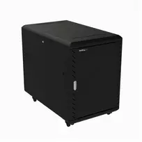 StarTech.com 4-Post 15U Server Rack Cabinet, užrakinama 19 colių duomenų spinta kompiuteriams, AV / IT įrangai, biuro / namų tinklo stovas su ratukais ir reguliuojamais montavimo bėgeliais