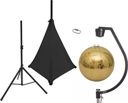 EUROLITE 50 cm auksinis veidrodinis rutulys su trikoju stovu ir juodu tempiamu dangteliu 20000707
