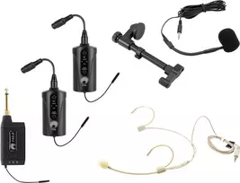 OMNITRONIC Set FAS TWO dviejų kanalų UHF belaidė sistema su 2 kūno siųstuvais, ausinuku ir akustinės gitaros mikrofonu (660-690 MHz) 20000973