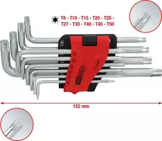 KS TOOLS 151.4880 ilgų TORX L-formos raktų rinkinys, 10 dalių, chromo vanadžio plienas, dydžiai T9-T50