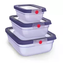 EMSA ONECLICK maisto laikymo indų rinkinys, 3 dalių, 0,5L/1,2L/2,3L, violetinis, hermetiškas ir nepralaidus, tinka mikrobangų krosnelei/šaldikliui/indų plovyklei 3110601766