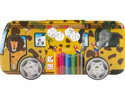 Faber-Castell Eberhard Faber Animal COLORI flomasterių rinkinys, 12 skirtingų spalvų, 1,0 mm, vandeniniais dažais, Safari apvali metalinė dėžutė 551113