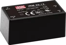 MEAN WELL IRM-20-24 20W 24V 0.9A užkapsuliuotas PCB montuojamas maitinimo šaltinis, 85-264V AC įėjimas, juodas