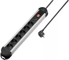 Renkforce RF-6417718 6 vietų elektros skirstytuvas su apsauga nuo viršįtampių, aliuminio korpusu, 1,5 m kabeliu, juodas