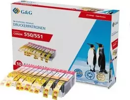 G&G suderinamos su Canon PGI-550 XL ir CLI-551 XL didelės talpos rašalo kasetės, 10 vnt. rinkinys (juoda, foto juoda, žydra, purpurinė, geltona) 15048