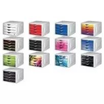 helit Chameleon dokumentų organizatorius su 4 stalčiais, baltu korpusu ir permatomais stalčiais, A4/C4/Folio formato, sukraunamas su ištraukimo stabdikliu ir žymėjimo laukeliais H6129569