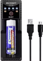 VOLTCRAFT CC1A universalus apvaliųjų baterijų įkroviklis NiMH, Li-Ion, LiFePO4, NiCd - 1 lizdas, maitinamas USB, palaiko AA, AAA, C, 10440, 14500, 16340