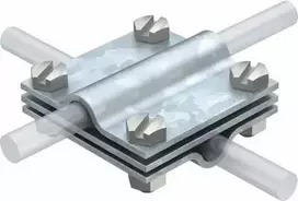 OBO Bettermann Type 254 vertikalus kryžminis sujungėjas apvaliems 8-10mm ir plokštiems iki 30x4mm laidininkams, karštai cinkuotas plienas 5314038