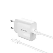 Devia sieninis įkroviklis Smart PD GaN 30W 1x USB-C baltas + laidas USB-C – Lightning