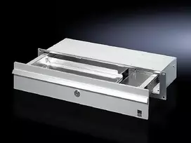 Ištraukiamas stalčius Rittal CP 6002.000 — aliuminio/plieno korpusas, 390×139×32 mm, pilkas
