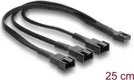 Delock Fan Cable Splitter 1 x 4-Pin PWM Female to Male + 2 x 4-Pin (3 Pins Wired) Male with Braided Sleeving 25 cm Black