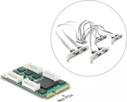 Delock Mini PCIe I/O Full Size Card to 8 x Serial RS-232 DB9 su standartiniais ir žemo profilio laikikliais