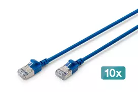 DIGITUS CAT 6A F-FTP plonas jungiamasis kabelis, 0,5 m, mėlynas, 10 vnt. pakuotė