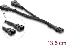 Delock Y-Fan laidas 1 x 4 kontaktų PWM lizdas į 2 x 4 kontaktų PWM kištukus, pintu apvyniojimu, 13,5 cm, juodas