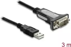 Delock USB 2.0 Type-A į RS-232 serijinį adapterį laidas su DB9 vyrišku jungtimi ir fiksavimo veržlėmis, 3 m