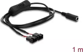 Delock maitinimo laidas ventiliatoriams DC Jack 5,5 x 2,1 mm į 2 x 4 kontaktų ventiliatoriaus jungtį (2 kontaktai užimti) su jungikliu 1 m