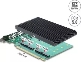 Delock PCI Express 5.0 x16 kortelė į 4 vidinius NVMe M.2 Key M lizdus su radiatoriais - bifurkacija