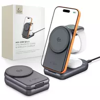TECH-PROTECT A53 3-in-1 magnetinis MagSafe belaidis įkroviklis 25W Qi2.2 tamsiai pilkas