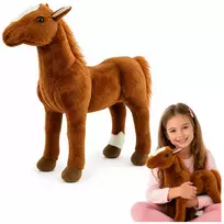 LEAN TOYS Brown 40 cm pliušinis arkliukas minkštas žaislas