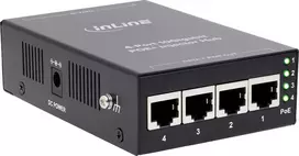 InLine 32304H 4 prievadų PoE+ 10Gigabit įpurškimo šakotuvas, metalinis, be ventiliatoriaus, 120W galia