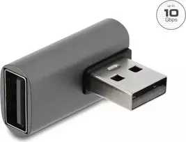 Delock USB 10Gbps Type-A male to Type-A female left angled adapter, aluminium housing