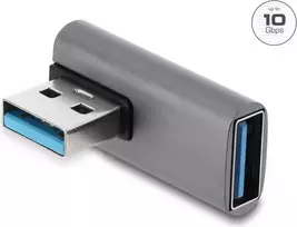 Delock USB 10Gbps Type-A male to Type-A female right-angle adapter, aluminium housing