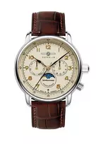 Zeppelin Mediterranee 96365_SET automatinis laikrodis, 42 mm, žalias saulės spindulių ciferblatas, rudi odiniai ir Milanese mesh dirželiai