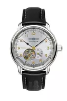 Zeppelin Mediterranee automatinis vyriškas laikrodis 96661, 40mm, sidabrinis ciferblatas, rudo odos dirželis