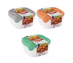 Curver Fresh & Go maisto indų rinkinys, 3 vnt., po 0,8 L, stačiakampiai, hermetiški dangčiai, įvairių spalvų, be BPA