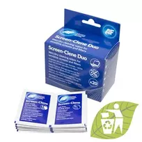 AF Screen-Clene Duo šluostės - šlapios/sausos ekranų valymo šluostės, 20 paketėlių (10 šlapių + 10 sausų)