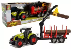 LEAN TOYS Fendt 209 S traktorius su miško priekaba ir rąstais, 1:16 mastelis, žalias/pilkas/raudonas