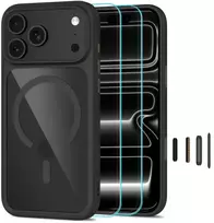 Tech-Protect MagOne CC MagSafe dėklas + grūdintas stiklas, 2 vnt., skirti iPhone 18 Pro Max / 17 Pro Max – permatomas juodas