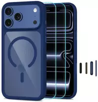 Tech-Protect MagOne MagSafe CC dėklas + grūdinto stiklo apsauga 2 vnt. iPhone 18 Pro / 17 Pro - Clear Navy mėlyna