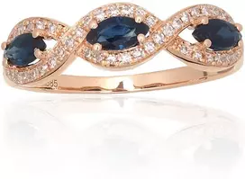 Diamond Sky Jewelry Auksinis žiedas su deimantais ir safyrais „Atėnė XII“
