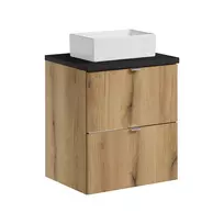 Pakabinama vonios spintelė su stalviršiu ir praustuvu Nova Oak, 50 cm, smėlinė