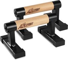 A2z Sport® Parallettes mediniai – aukščiausios kokybės atsispaudimų rankenos iki 500 kg – neslystančios stovėjimo ant rankų rankenos / lygiagretės – atsispaudimų strypai vidaus ir lauko treniruotėms, jėgos treniruotėms ir jogai
