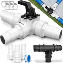 Apvado rinkinys baseinui, 12 dalių - 32 ir 38 mm skersmens jungtis | 3 krypčių vožtuvas ir abs adapteris | 6 x žarnų spaustukai ir 8 m izoliacinė juosta - idealiai tinka smėlio filtravimo sistemoms, šilumos siurbliams ir baseino šildymui