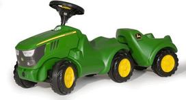 Rolly Toys Minitrac John Deere 6150r paspiriamas vaikiškas automobilis su priekaba Rollyminitrac (pakreipiama priekaba, daiktadėžė po gaubtu, vairas su garso signalu, vaikams nuo 1,5 metų)