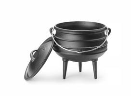 Hendi ketaus puodas ant 3 kojų su svirtimi ir dangčiu, skirtas potjiekos, atvirai ugniai, potjie raganos katilas, olandiškas orkaitė, 6 l, skersmuo 245 x (a) 280 mm, juodas