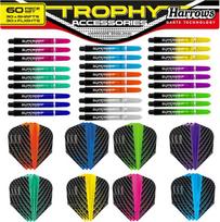 Harrows Trophy 60 dalių smiginio kotelių ir plunksnelių rinkinys: didelio našumo rinkinys su Supergrip smiginio koteliais ir Quantum smiginio plunksnelėmis