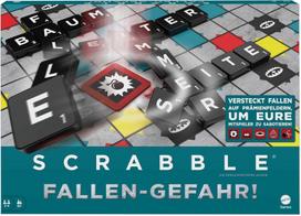 Mattel Games Hlm17 Scrabble Traps Danger (vokiška versija), kryžiažodžių stalo žaidimas, šeimos žaidimas suaugusiems ir vaikams nuo 10 metų