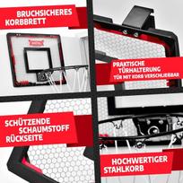 Valeness® mini krepšinio lankas patalpoms [tvirtinamas prie durų ir sienos] - mažas krepšinio krepšys su tamsia funkcija, 4 kamuoliai, pompa ir tvirtinimo priedai - vaikams ir suaugusiems