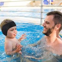 Plaukimo galvos juosta vaikams, ausų apsauga plaukiojantiems vaikams, neopreno plaukimo juosta, neopreno galvos juosta vaikams, plaukimo galvos juostos su velcro užsegimu, vandeniui atspari galvos juosta vaikams (juoda + mėlyna)