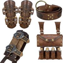 Epiccos Alchemy Potion Bottle diržo krepšys, riešo apsauga ir juosmens krepšys, žiedinis diržas su kalavijo dėklu Larp, 4 dalys, ruda a, didelis