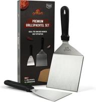 Grillart® Premium grilio mentelių rinkinys, pagamintas iš aukštos kokybės nerūdijančio plieno, skirtas smulkintiems mėsainiams, įskaitant 30 vnt. mėsainių popieriaus - grilio mentelė plančiai ir teppanyaki - nerūdijančio plieno grilio mentelė -
